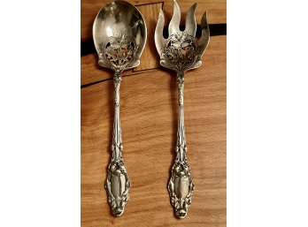 STERLING SILVER HEAVY SLOTTED FLORAL DESIGN SERVING PIECES - FORK & SPOON